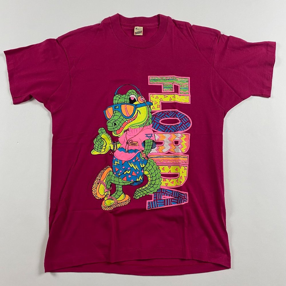 Vintage 90s NWOT Florida Alligator Puff Print Tourist T Shirt Mens Medium